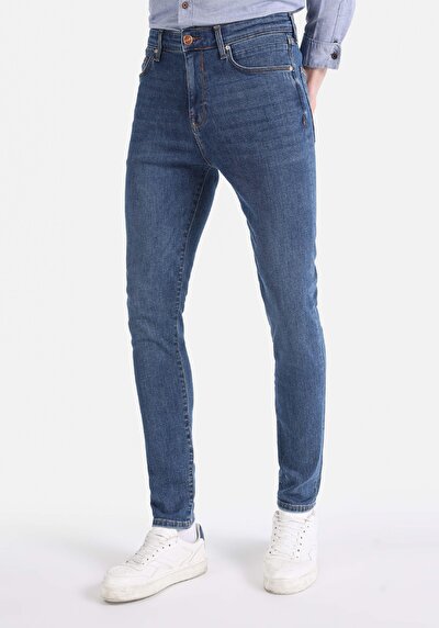 صورة من ضيق الخصر العالي ساق ضيقة الجينز الداكن للرجال