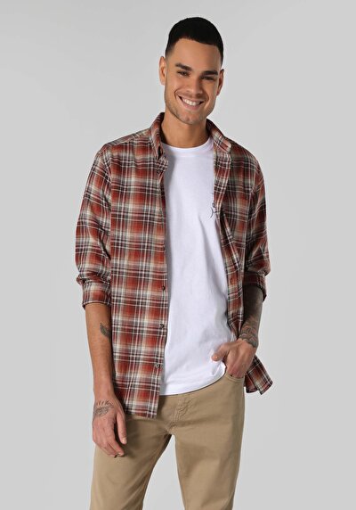 صورة من قميص   رقبة منقوشة رجالي متعدد الألوان كم طويل قميص