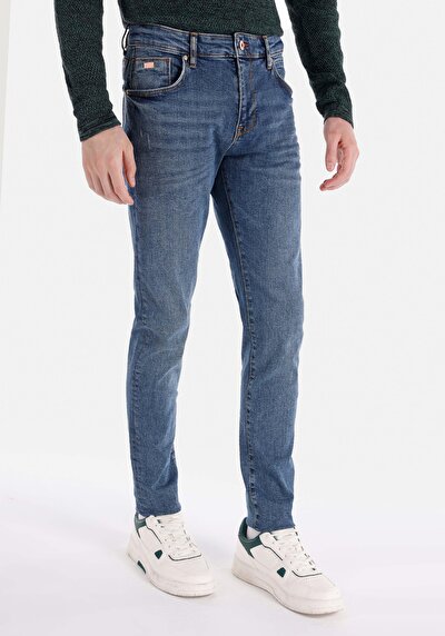 صورة من سليم خصر منخفض ضيق الساق الجينز الداكن للرجال