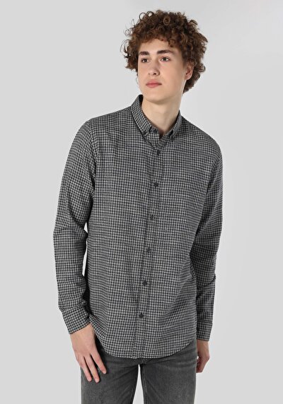 اعرض التفاصيل لـ أسود للرجال قميص  كم طويل