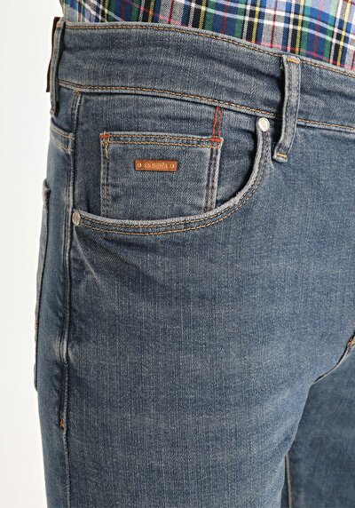 اعرض التفاصيل لـ سليم  خصر منخفض ضيق الساق جينز نيلي للرجال