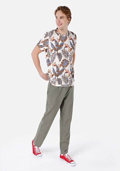 صورة من رقبة مستديرة مطبوعة رجالي بيج كم قصير تي شيرت