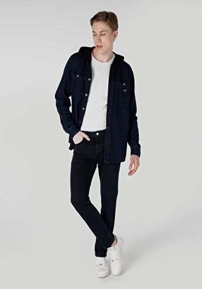 صورة من مستقيم  خصر منخفض مستقيم الساق الجينز النيلي للرجال