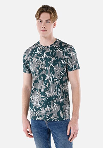 صورة من رقبة مستديرة مطبوعة رجالي متعدد الألوان كم قصير تي شيرت