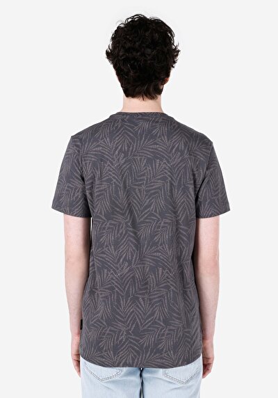 اعرض التفاصيل لـ   طوق دائري مطبوع رجالي أنثراسايت قصيرة الأكمام تي شيرت