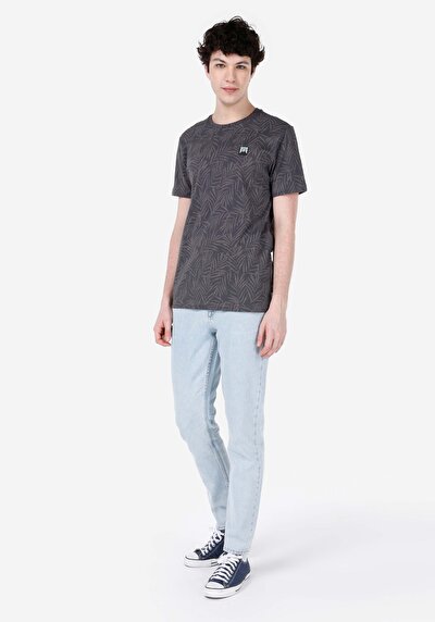 اعرض التفاصيل لـ   طوق دائري مطبوع رجالي أنثراسايت قصيرة الأكمام تي شيرت