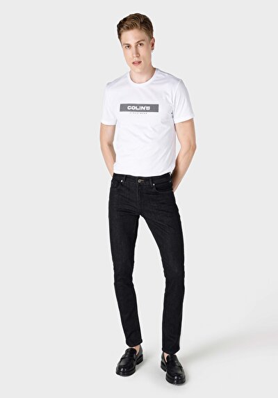 صورة من مستقيم خصر منخفض مستقيم الساق الجينز النيلي للرجال