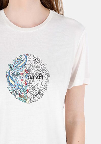 اعرض التفاصيل لـ   رقبة مستديرة مطبوعة نسائية أبيض قصيرة أكمام تي شيرت