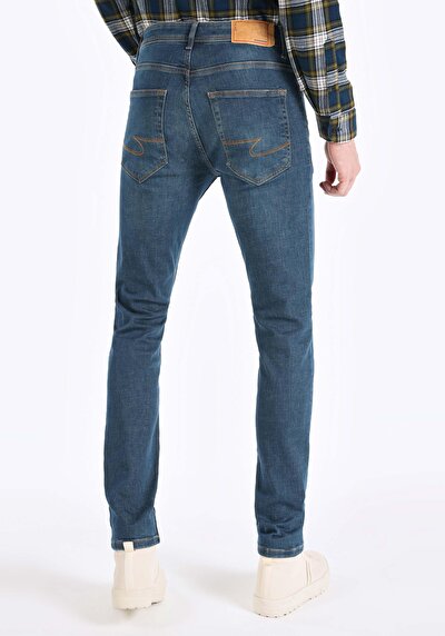 اعرض التفاصيل لـ مستقيم  خصر منخفض مستقيم الساق الجينز النيلي للرجال