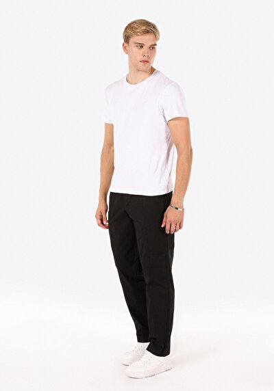 صورة من Relaxed Fit متوسط الخصر ساق واسعة بنطلون أسود للرجال