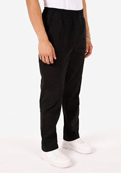 صورة من Relaxed Fit متوسط الخصر ساق واسعة بنطلون أسود للرجال