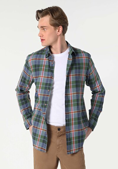 اعرض التفاصيل لـ كاكي للرجال قميص  كم طويل