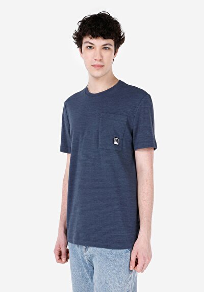 صورة من عادي مقاس رقبة مستديرة جاكار رجالي أزرق كم قصير تي شيرت