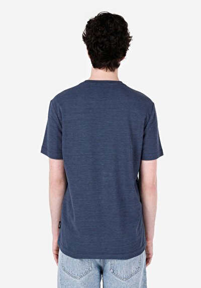 صورة من عادي مقاس رقبة مستديرة جاكار رجالي أزرق كم قصير تي شيرت