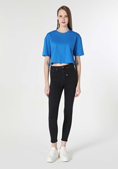 صورة من نحيل  خصر متوسط ضيق الساق نسائي أسود جينز