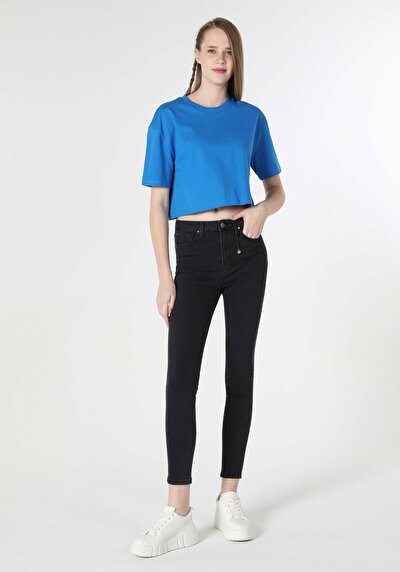 اعرض التفاصيل لـ نحيل  خصر متوسط ضيق الساق نسائي أسود جينز