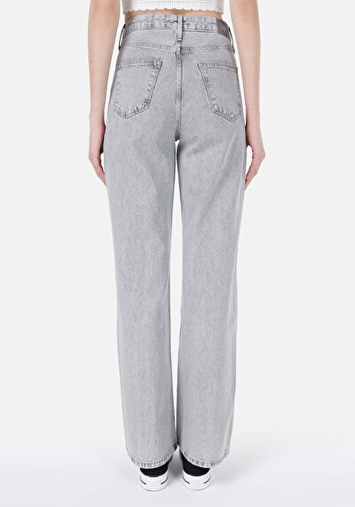 اعرض التفاصيل لـ   ارتفاع الخصر ساق واسعة الجينز الرمادي للنساء