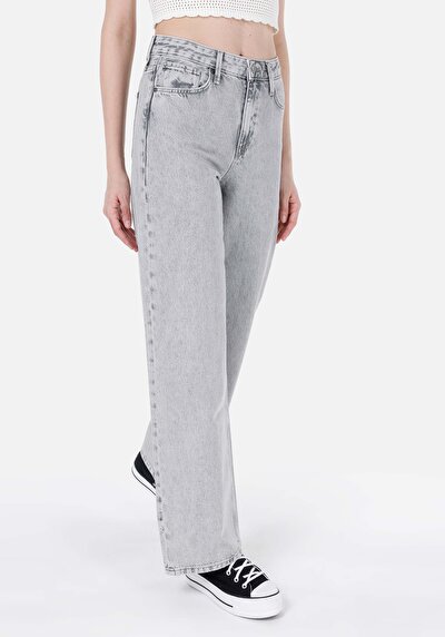 اعرض التفاصيل لـ   ارتفاع الخصر ساق واسعة الجينز الرمادي للنساء
