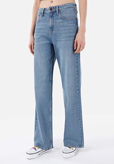 اعرض التفاصيل لـ   خصر عالي ساق واسعة نسائي نيلي جينز