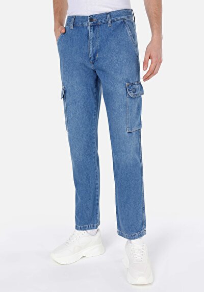 اعرض التفاصيل لـ كارجو فيت منتصف الخصر مستقيم الساق الجينز النيلي للرجال