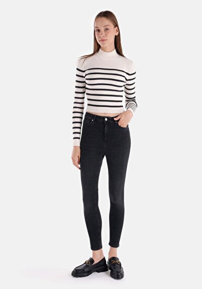 اعرض التفاصيل لـ ضيق  خصر عالي ساق ضيقة نسائي جينز أسود