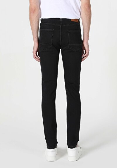 صورة من Skinny Fit Rise Waist ساق ضيقة جينز أسود للرجال