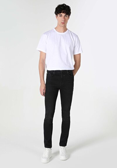 اعرض التفاصيل لـ Skinny Fit Rise Waist ساق ضيقة جينز أسود للرجال