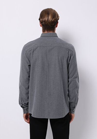 اعرض التفاصيل لـ قميص عادي رقبة مستقيم رجالي رمادي كم طويل قميص