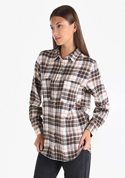 صورة من قميص عادي رقبة منقوشة نسائي متعدد الألوان كم طويل قميص