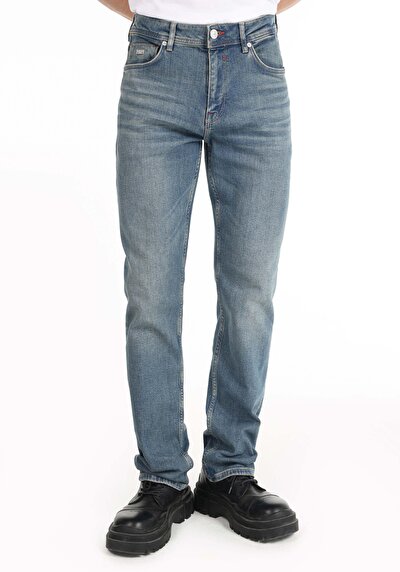 اعرض التفاصيل لـ   منتصف الخصر مستقيم الساق الجينز النيلي للرجال