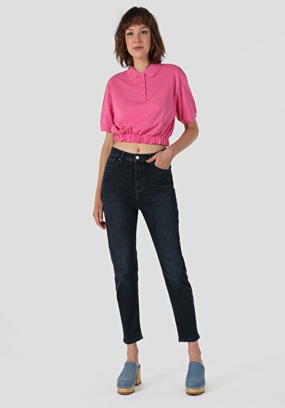 صورة من Mom Fit ارتفاع الخصر تقلص الساق الجينز الداكن النسائي