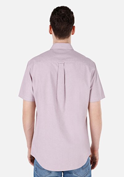 اعرض التفاصيل لـ قميص عادي رقبة مستقيم رجالي وردي كم قصير قميص