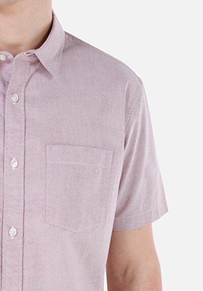 اعرض التفاصيل لـ قميص عادي رقبة مستقيم رجالي وردي كم قصير قميص