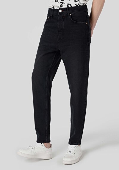 صورة من فضفاض مدبب سوبر عالية الخصر يتقلص الساق جينز رمادي للرجال