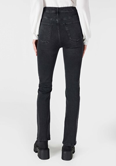 اعرض التفاصيل لـ Flare Fit خصر عالي الساق الإسبانية نسائي جينز أسود