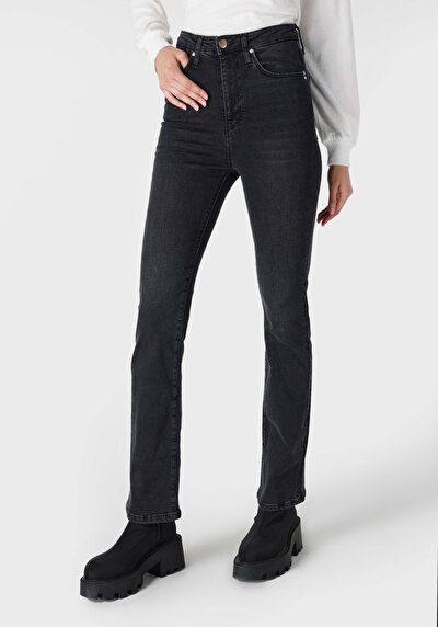 اعرض التفاصيل لـ Flare Fit خصر عالي الساق الإسبانية نسائي جينز أسود