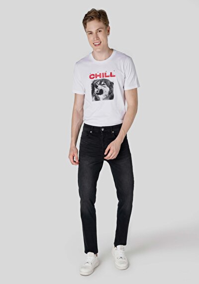 صورة من فضفاض مستقيم الخصر مستقيم الساق الجينز الأسود للرجال