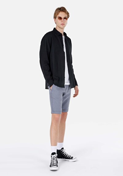 صورة من عادي   الخصر مستقيم شورت رجالي أزرق