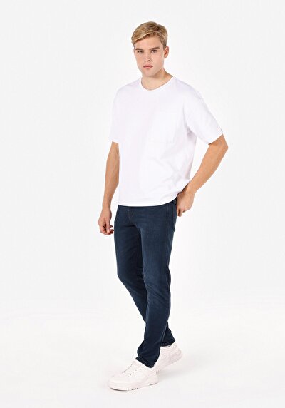 صورة من Skinny Fit عالية الخصر ضيقة الساق الجينز النيلي للرجال