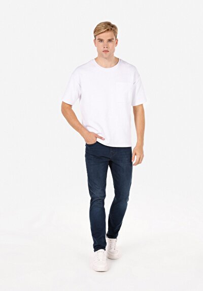 اعرض التفاصيل لـ Skinny Fit عالية الخصر ضيقة الساق الجينز النيلي للرجال