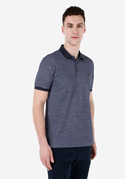 صورة من ياقة بولو عادية مطبوعة رجالي أزرق كحلي كم قصير تي شيرت