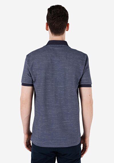 صورة من ياقة بولو عادية مطبوعة رجالي أزرق كحلي كم قصير تي شيرت