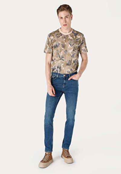 صورة من مستقيم خصر منخفض مستقيم الساق الجينز النيلي للرجال