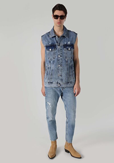 اعرض التفاصيل لـ سترة زرقاء رجالية كلاسيك غير مبطن مع أزرار ذات ياقات