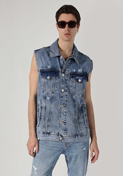 اعرض التفاصيل لـ سترة زرقاء رجالية كلاسيك غير مبطن مع أزرار ذات ياقات