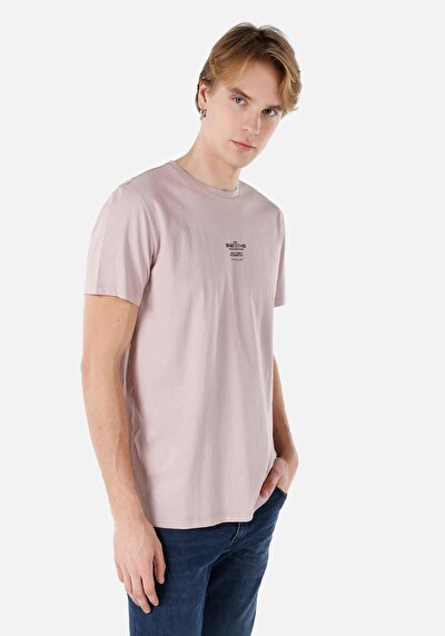 صورة من   رقبة مستديرة مستقيم تي شيرت رجالي وردي بأكمام قصيرة