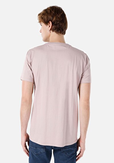 صورة من رقبة مستديرة مستقيم تي شيرت رجالي وردي بأكمام قصيرة