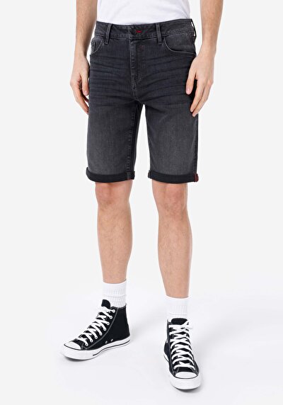 اعرض التفاصيل لـ مستقيم  خصر منخفض للرجال شورت جان أسود