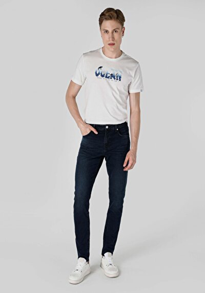 صورة من سليم  خصر منخفض ضيق الساق الجينز الداكن للرجال