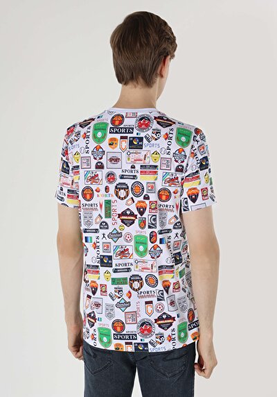 اعرض التفاصيل لـ   رقبة مستديرة مطبوعة للرجال أبيض بأكمام قصيرة تي شيرت